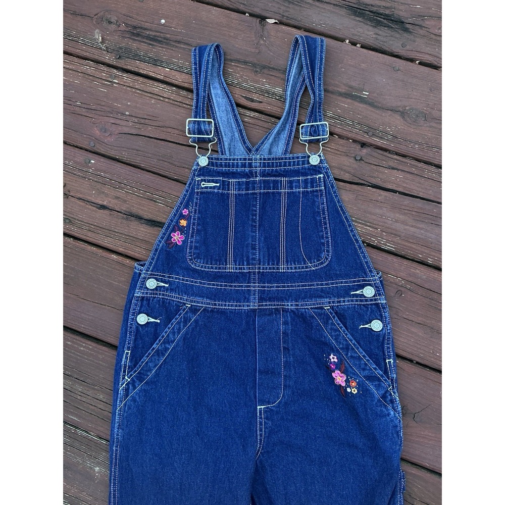 VTG‎ Girls Gap Floral Embroidered Denim Overalls Made In Hong Kong Size XL - Picture 2 of 8